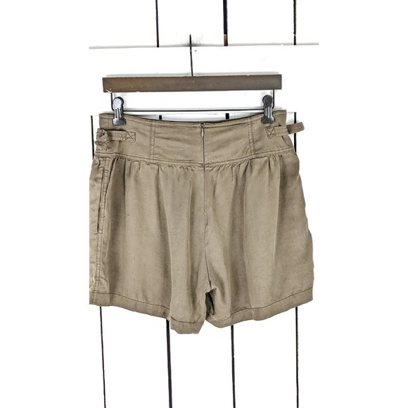 Trouve dark khaki tencel pleated belt buckle short trouser shorts 6 - Picture 2 of 6